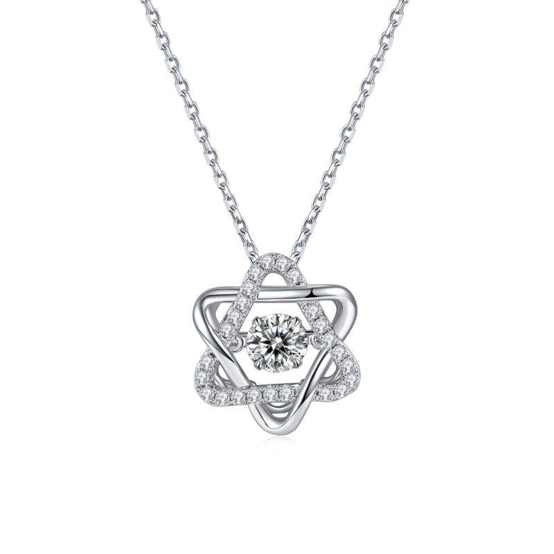 Dynamic Hexagonal Heart S925 Silver Plated Platinum Moissanite Diamond Necklace 50 Points D-Class